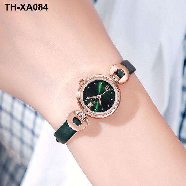 นาฬิกาข้อมือสุภาพสตรี-cody-แท้หรูหราเฉพาะช่องหน้าปัดสีเขียวขนาดเล็กนาฬิกานักเรียนหญิงสายบางสไตล์เรียบง่าย