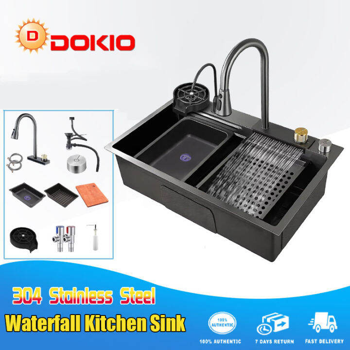 Stainless Steel Kitchen Sink Rainfall Waterfall Sink with faucet Large