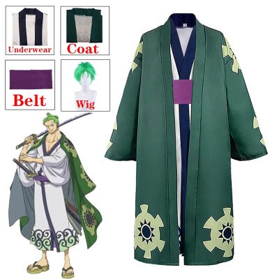 AEOZAD อะนิเมะ Roronoa Zoro คอสเพลย์ Traje Wano Kuni ประเทศ Robe de quimono Traje completo Fato Carnaval ฮาโลวีน