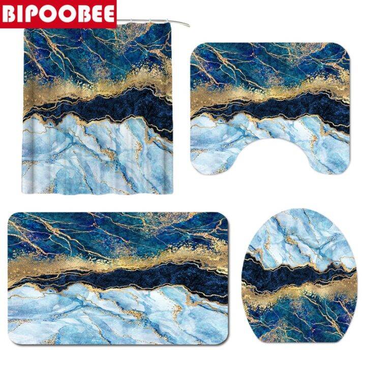 cw-gold-marble-mosaic-with-veins-shower-curtains-toilet-lid-cover-mats-non-slip-rugs