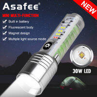 Asafee 500LM S21 30W LED+12LED white ultra bright compact portable flashlight retractable zoom press switch multi-gear switch Built-in battery IPX4 waterproof