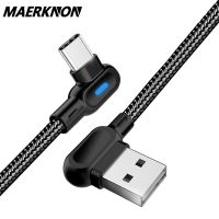 สายเคเบิล USB ชนิด C พร้อมไฟ LED 90องศาข้อศอกชาร์จเร็วสำหรับ12 Pro Max เหมาะสำหรับ Samsung ที่เหมาะสมกับสายเคเบิลข้อมูลเครื่องชาร์จ Huawei Xiaomi