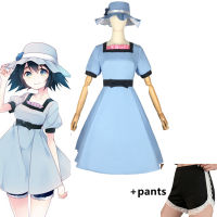 Anime Steins Gate Shiina Mayuri Cosplay Costume Blue Dress with Hat Party Role Play Dresses Halloween Party Clothes