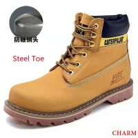 COD SDFSDTFGER 【original】 COD Caterpillar Carter Steel Toe Safety Shoes Mens Plain Color Drop Resistant Waterproof Work Boots