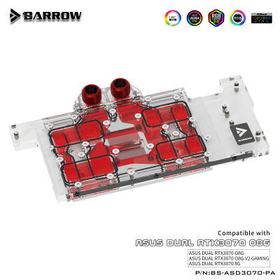 Barrow BS-ASD3070-PA,สำหรับ ASUS DUAL 3070 8G GAMING, 3070 GPU Block กราฟิกการ์ดน้ำระบายความร้อน