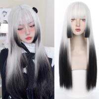 【jw】✆❀ LANLAN Ombre Wig Straight Hair with Air Bangs Synthetic for JK Heat-resistant