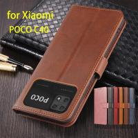 เคส C40 POCO เคสหนังแบบปิดกระเป๋าแบบพับได้เหมาะสำหรับ Xiaomi POCO C40 C 40 Pu ซองป้องกันกระเป๋าโทรศัพท์หนังเคสตุ้งติ้งโทรศัพท์