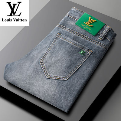 ☃ Louis Vuittons กางเกงยีนส์ผู้ชายกางเกงยีนส์ลำลองสีฟ้าทรงตรงยี่ห้อ LV