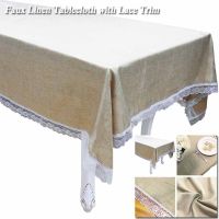 【cw】 Faux Linen Tablecloth with Lace Trim Rectangle Table Cloth Washable Tablecloth for Kitchen Dinning Tabletop Wedding Decoration 【hot】 !