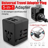 อะแดปเตอร์ชาร์จ 5 in 1 3 พอร์ต USB และ 1 Type C สําหรับ US EU UK AUS Travel 【JULY】