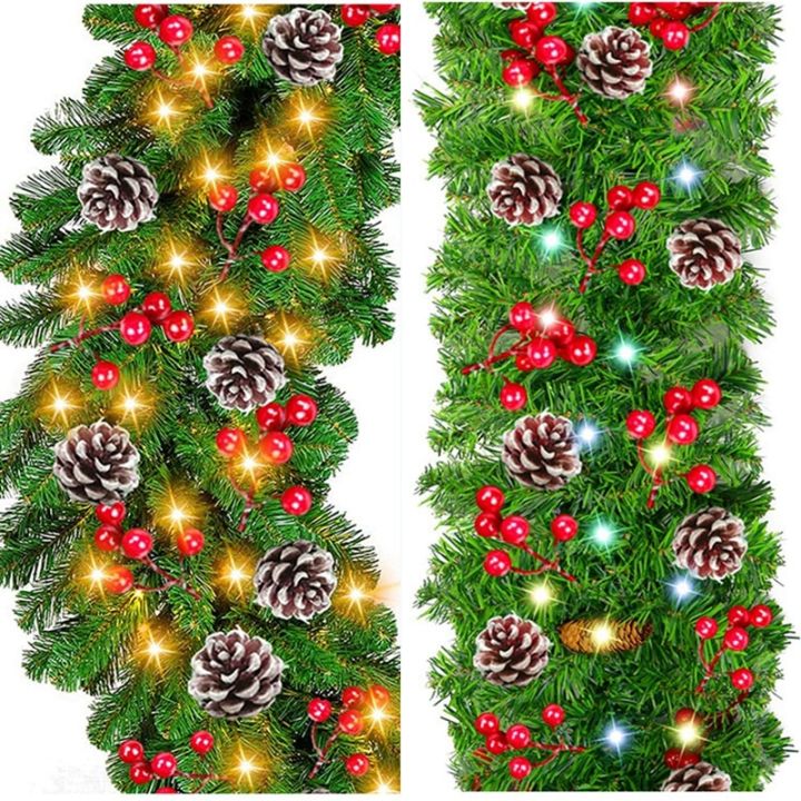 พวงมาลาหวาย-led-ยาว2-7เมตรสำหรับตกแต่งต้นคริสต์มาสสีเขียวพวงหรีดป้ายตกแต่งหวายต้นคริสต์มาสเทียม