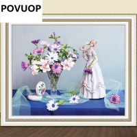 Povuop ภาพวาดเย็บปักถักร้อยริบบิ้น50X60ซม. 5d บลัชเชอร์สามมิติ