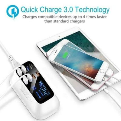 ปลั๊กชาร์จUSB+Type-C 8Port จอแสดงผลLED Fast Charging Station โทรศัพท์มือถือ USB charger Quick Charge 3.0