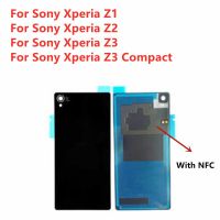 สำหรับ Sony Xperia Z1 Z2 Z3 Z5ขนาดกะทัดรัดด้านหลังกระจกฝาหลังปิดโทรศัพท์แบตเตอรี่ NFC ฝาหลังประตูเคสพร้อมโลโก้สติกเกอร์ NFC