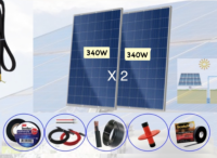 SOLAR ?? SET แผงโซล่าเซลล์ โพลี 340W 2 แผง พร้อมอุปกรณ์มี สายไฟ VCT 3x1.5 50M. / สายไฟโซล่าเซลล์ ดำ-แดง 1x4 5M. /เทปพันสายไฟ 3M / เทปพันละลาย 3M /ฝาบ่อบาดาล