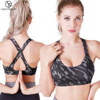 SUPERFLOWER Women S Crossback Sports Bras Fixed Pads Seamless Med Support For Yoga ยิมออกกำลังกายฟิตเนส