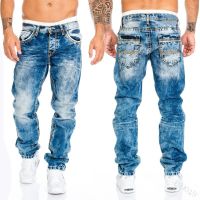 【CW】Pants Mens Skinny Casual Ripped Hole Patchwork Jeans Slim Pencil Denim Bandage Trousers Autumn Winter Streetwear Men