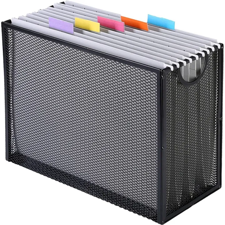 Hanging File Organizer Filing Box,Metal Mesh File Crate Desk Organizer