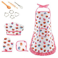 Kids Apron Play House Toys Kitchen Cooking Baking Tool Set Chef Hat Mitt &amp; Utensil for Toddler Dress Up Chef Costume Role Play