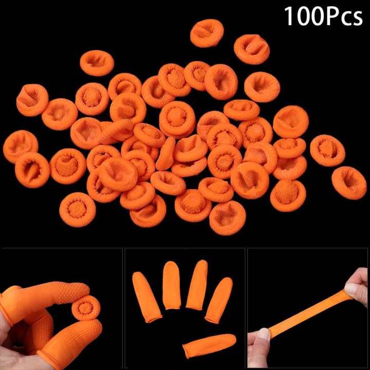 okdeals-ถุงมือยางธรรมชาติอุปกรณ์เสริมทำความสะอาดกันลื่นอุปกรณ์ทำสีเล็บส้มที่สวมนิ้วนิ้วถุงมือยาง100ชิ้น