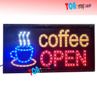 ป้ายไฟ LED ป้ายไฟสำเร็จรูป ขนาด48*25 ซม. อักษร ตกแต่งหน้าร้านกาแฟ LED SIGN ข้อความ Coffee OPEN