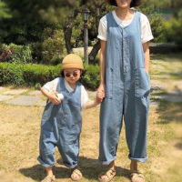 Summer New Korean Family Style Loose Style Thin Cowboy Leisure Jumpsuits Mother Daughter Matching Clothes Denim Overalls