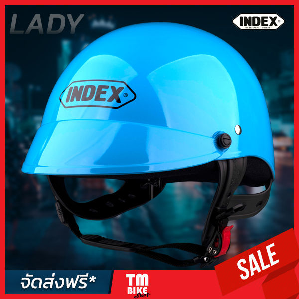 ส่งฟรี-หมวกกันน็อค-index-รุ่น-lady-new-สีฟ้า-หมวกกันน็อคครึ่งใบ-หมวกกันน็อคถูก-แถมฟรี-ชิลด์หน้าคละสี-1ชิ้น-by-tm-bike-shop