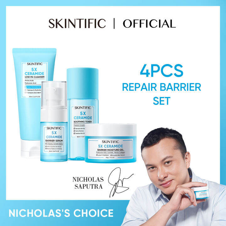 Skintific 4 Pcs Set With Serum Low Ph Cleanser And Barrier Moisture Gel