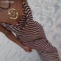 【hot】☾  Fashion Striped Printed Beach Mesh See Through Spaghetti Evening 2023