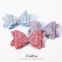 3.4 Inches Cute Glitter Bows Hairgrips Solid Shining Hair Clip For Kids Girls Boutique Handmade Heawear Child Hair Accessories