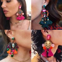 FASHIONSNOOPS Boho Statement Jewelry Long Tassel Big Earring Dangle Drop Crystal Earring For Women Oorbellen