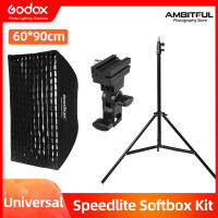 Godox 60*90cm 24"*35" Honeycomb Grid Rectangle Umbrella Softbox+200cm+B-Type Hot Shoe Mounting Bracket Kit for Speedlite Flash