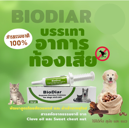 Biodiar gel 20 มล. หมดอายุ 11/2024 ชนิดอาหารขบเขี้ยว/อาหารว่างสำหรับสัตว์