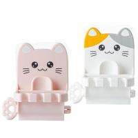 Wall Mount Toothpaste Dispenser Manual Tube Squeezers Punch Free Seat Holder 14*11*8cm Cute Cat Rotatable Toothpaste Stand for Hotel Bathroom Kitchen consistent