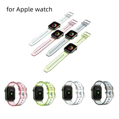 Luksusowa opaska na zegarek z jabłkami pleciona seria Solo Loop 7 6 SE 5 4 3 2 1 rozciągliwy pasek na iWatch przezroczysty kolor Aurora