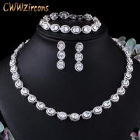 CWWZircons Gorgeous AAA Cubic Zirconia Women Round Big Necklace Earring Bracelet Jewelry Set for Brides Wedding Party Wear T480