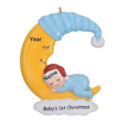 Maxora Baby39; S 1st เครื่องประดับคริสต์มาสส่วนบุคคลมืดผิวเด็กทารกบนดวงจันทร์ Grandson39ทารกแรกเกิด; S คริสต์มาสแรก Godchild