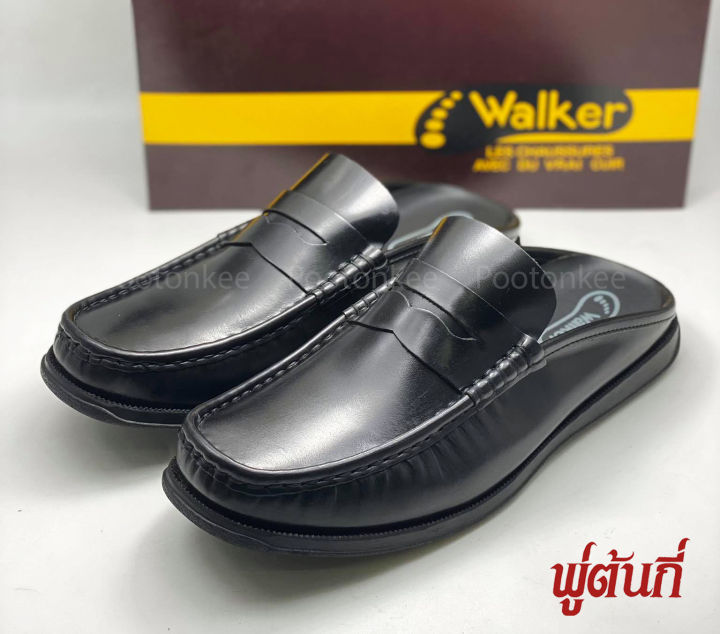 รองเท้า-walker-รุ่น-wb763-รองเท้าแตะวอคเกอร์-รองเท้าหนังแท้-สีดำ-ไซส์-41-44-ของแท้