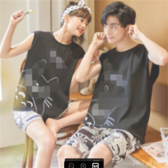 ชุดนอนคู่ผ้าฝ้ายแขนกุดผู้หญิงใหม่ฤดูร้อนปี-2022-พิมพ์การ์ตูนน่ารักชุดเสื้อกั๊กบริการที่บ้าน