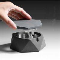 Stainless Steel Nordic Style Diamond Shape Concrete Cement Ashtray With Lid Creative Cigarette Ash Tray Smoking Accessories