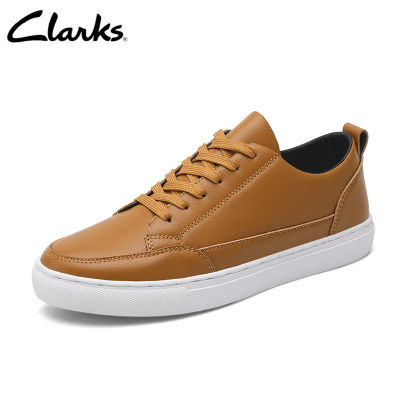 Clarks_Gereld Low Casual Sneakers Tan หนังสีดำต่ำ รองเท้าหนังลำลองสำหรับผู้ชายธุรกิจ