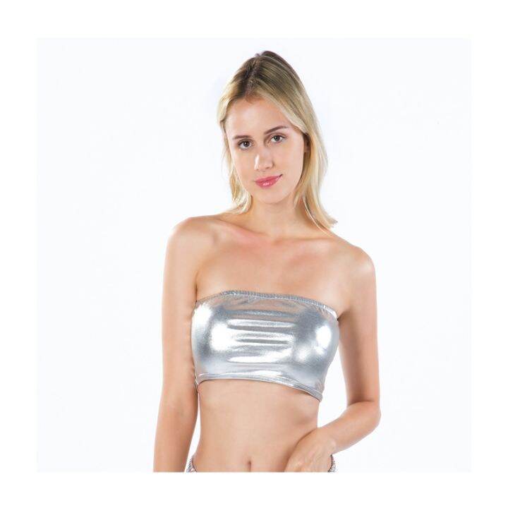 party-bar-strapless-camis-ruched-elastic-boob-bandeau-tube-breast-wrap-silver-gold-crop