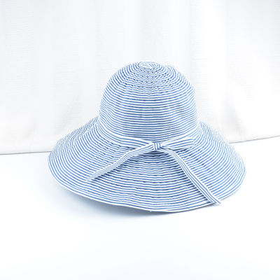 [COD] หมวกกันแดด หมวกชาวประมงหญิงฤดูร้อน หมวกพับได้ หมวกผ้าลายทางสำหรับวันหยุด หมวกกันแดดปีกกว้าง