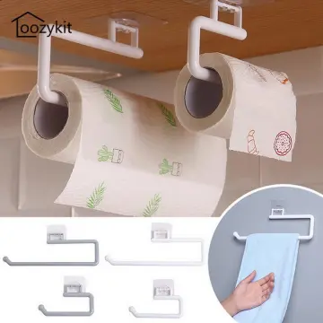 Kitchen Towel Paper Roll Holder Hanger Rack Bar Cabinet Hanging Sticker  Mounting