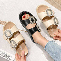 2023 rhinestone crystal buckle slippers women nd design crystal double flip flops female platform slides sandals big size 432023