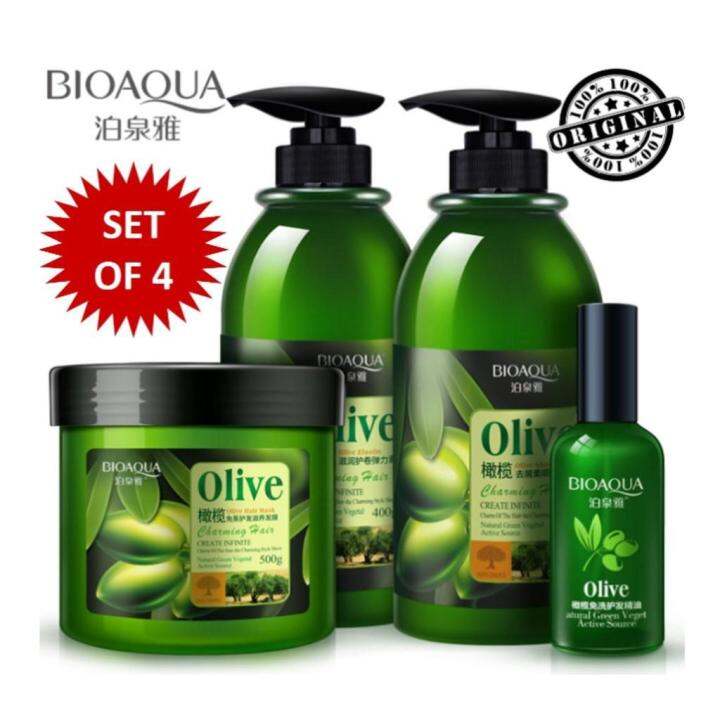 SET OF 4 BIOAQUA Silky Smooth Olive Hair Shampoo & Moisture Hair Mask
