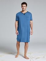 2023High quality new style cool mens nightdress nightgown mens summer thin ice silk modal pajamas mens long short-sleeved loose XL size