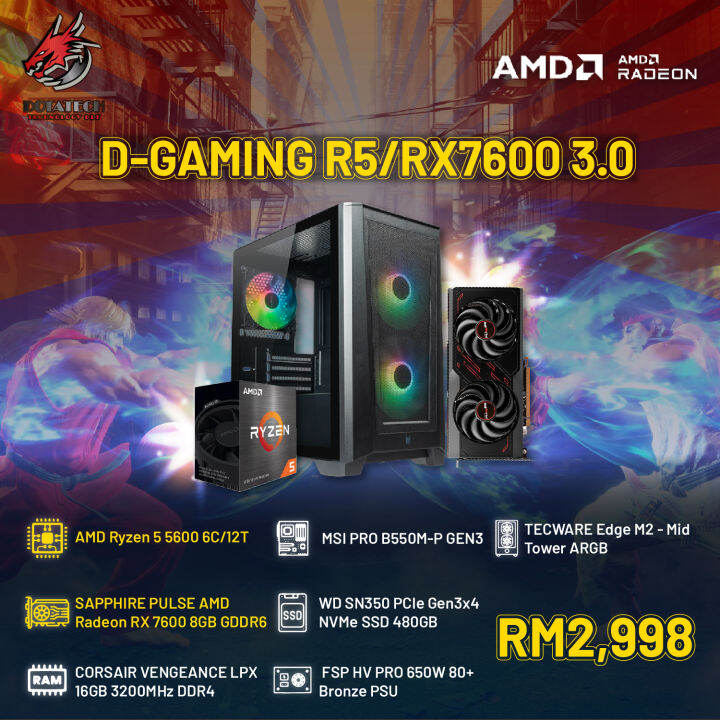 # DOTATECH D-GAMING R5/RX7600 3.0 - CUSTOM PC GAMING PACKAGE # R5 5600 ...