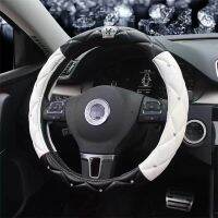 【YF】 38CM  Leather Fashion Women Car Steering-wheel Cover Diamond Blingbling Crystal Seat Belt Styling Car-styling Accessories