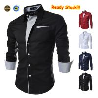 ▪۩☏ Spring Autumn Mens New Comfortable Splicing Long Sleeve Shirt Fashion Casual Business Shirts